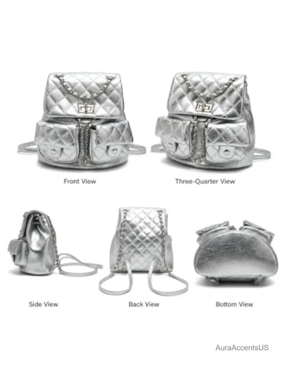 Quilted Mini Backpack Purse for Women, PU Leather Fashion Backpack with Chain